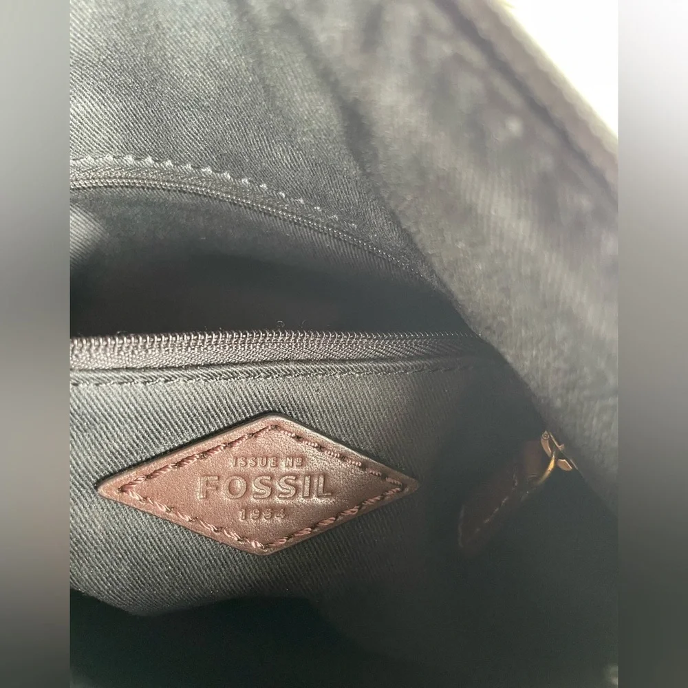 VTG Fossil Morgan Traveler Crossbody Messenger Bag Purse Black Pebbled Leather